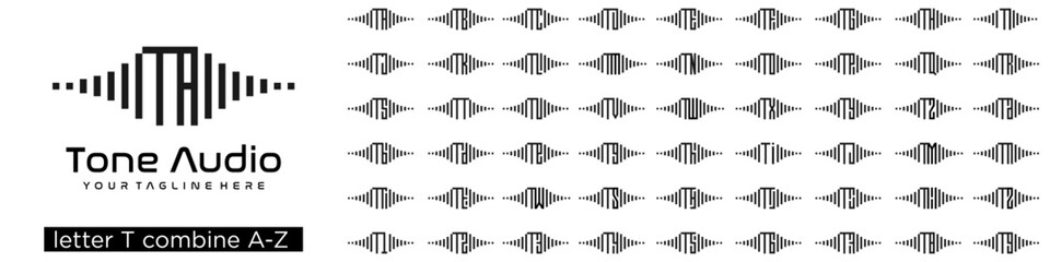 set of audio logo design combined letter T with A to Z and numbers from 1 to 9. vector illustration