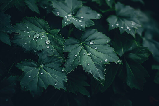 Green leaves with water droplets.