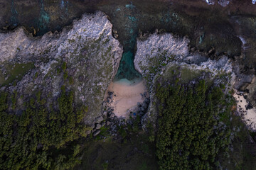 Aerial top view of Anse bouteille during sunset in Rodrigues island  