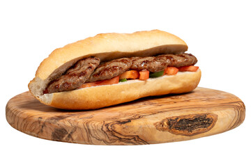 Turkish meatballs isolated on white background. Meatballs in bread prepared with tomatoes, peppers...