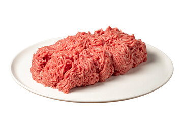 Ground beef. Butcher products. Fresh minced meat isolated on white background.