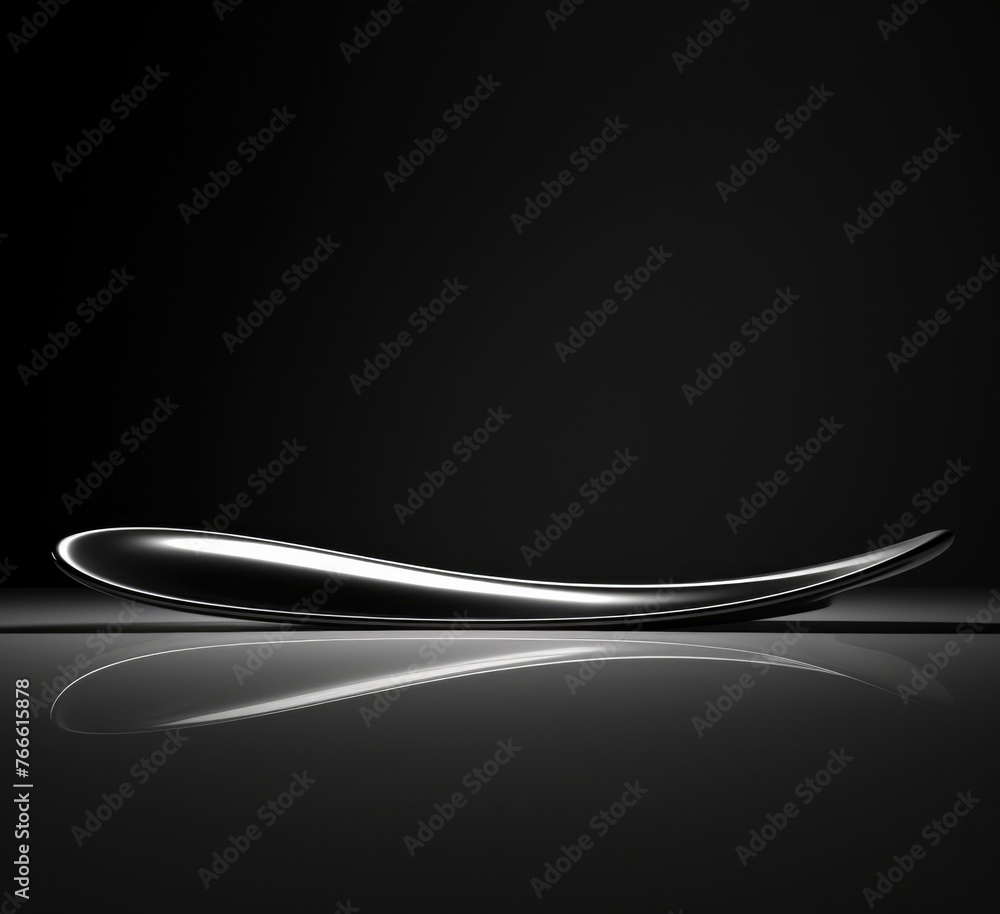 Poster a curved object on a black background with reflection. generative ai.