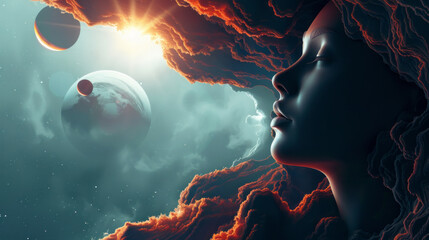 3d wallpaper space universe in female form