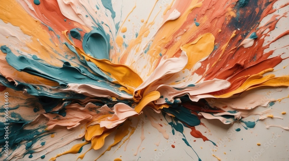 Poster a close up of a painting with paint splattered on it. generative ai.