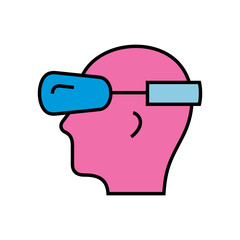 Virtual Reality glasses on human head vector icon