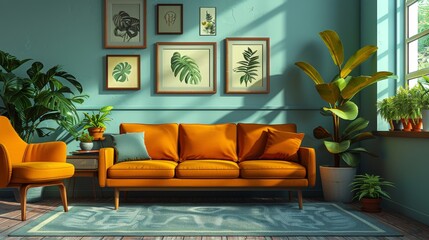 Modern Living Room With Furniture and Potted Plants