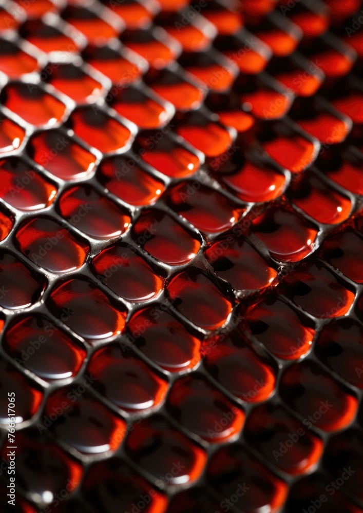 Poster a close up of a shiny surface with red and orange colors. generative ai.