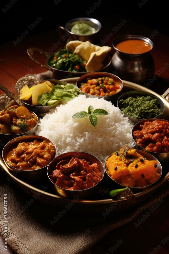Poster a plate of food with different types and colors on it. generative ai.