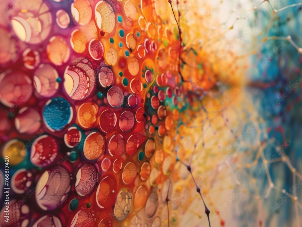 Poster a close up of a colorful abstract painting with many different colors. generative ai.