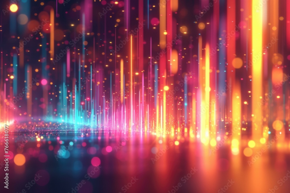 Poster abstract colorful lights are shining on a dark background. generative ai.