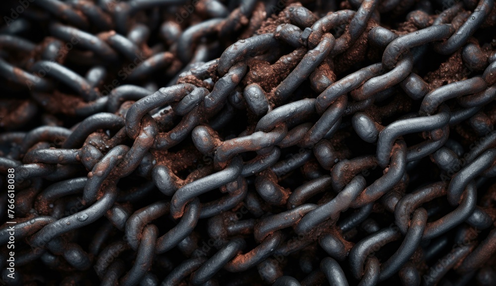 Poster a close up of a chain that is made out of metal. generative ai.