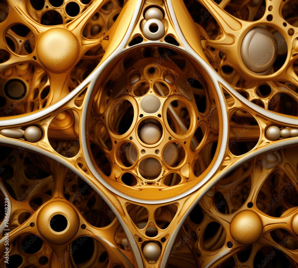 Poster a close up of a gold object with many holes in it. generative ai.