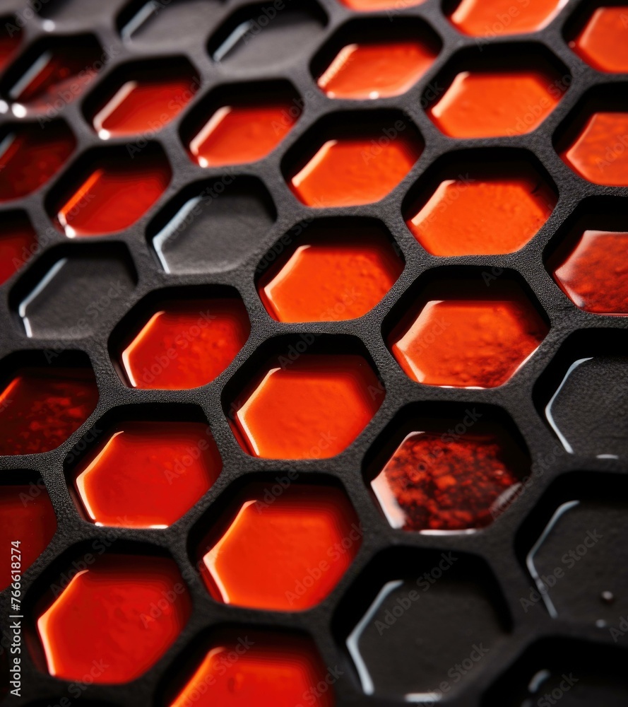 Poster a close up of a black and orange patterned surface. generative ai.