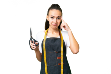 Young Seamstress woman over isolated chroma key background thinking an idea