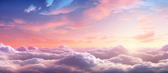 Cloud formations float in the sky, illuminated by a vibrant pink and blue sunset - obrazy, fototapety, plakaty