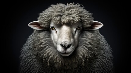 close up of a sheep. dark background. Generative AI