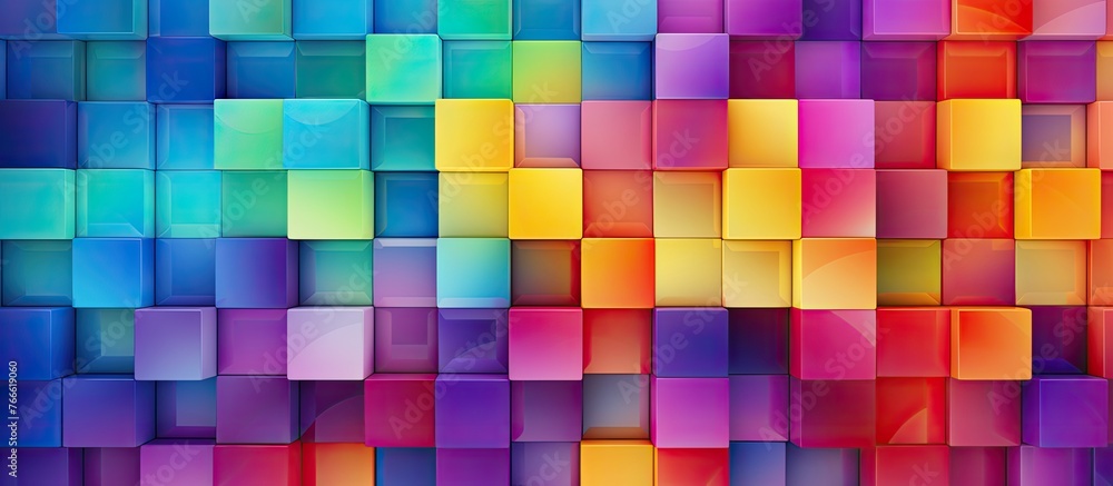Poster an abstract background filled with a variety of colorful squares and rectangles arranged in a patter