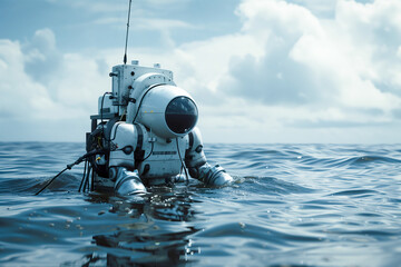 Autonomous Robotic Submersible in Oceanic Expedition, High-Tech Marine Survey - obrazy, fototapety, plakaty