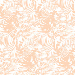 Summer pattern in shades of peach with silhouettes of palm leaves in vector.eps