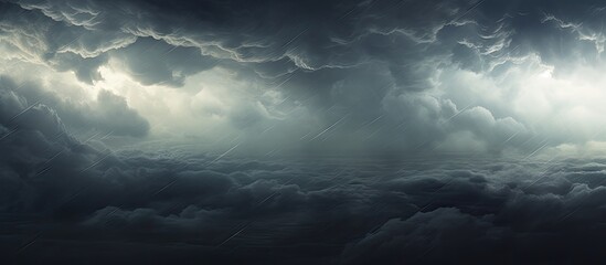 Dark clouds cover the sky while the sun shines through, creating a dramatic contrast in the atmosphere