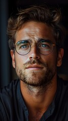 Fototapeta premium Forward-Thinking Young Professional in Minimalist Office: A Portrait of Ambition and Success