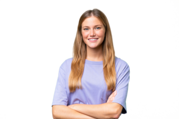 Young beautiful woman over isolated background keeping the arms crossed in frontal position