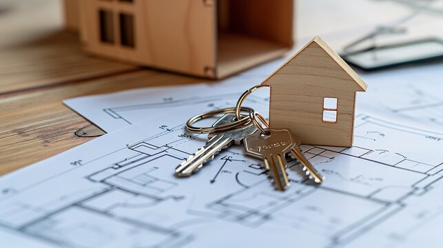 Building house with key on blueprint construction plan project - Powered by Adobe