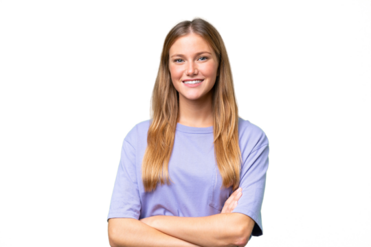 Young beautiful woman over isolated background keeping the arms crossed in frontal position