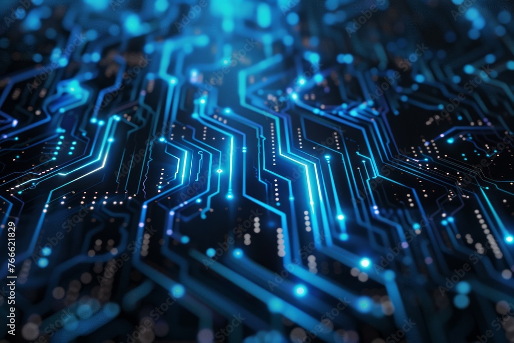 Poster vibrant digital circuit pattern artwork: a vibrant representation of digital circuit patterns, symbo