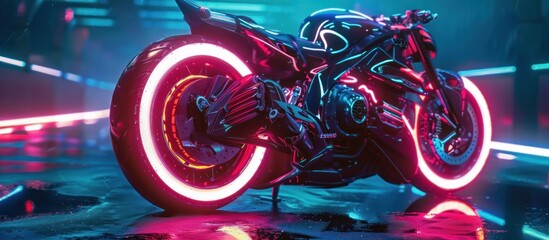 Modern cyberpunk neon sport technology motorbike AI generated image - obrazy, fototapety, plakaty