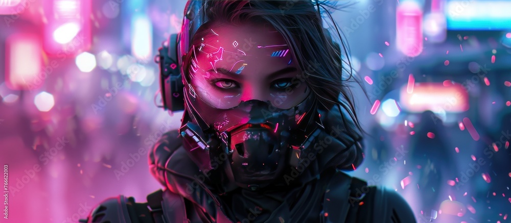 Wall mural Women Cyberpunk ninja Cyborg Character background wallpaper ai generated image