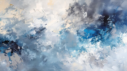  A vertical abstract painting expressing calm blue hues and dynamic textures.