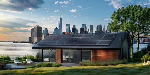 Modern Home With Solar Panel on Roof