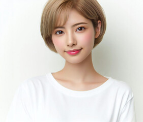 Fototapeta premium 白いTシャツの美少女 