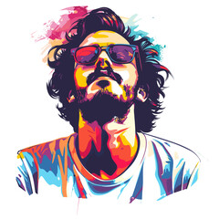 Portrait of hipster man with beard and sunglasses. Vector illustration.