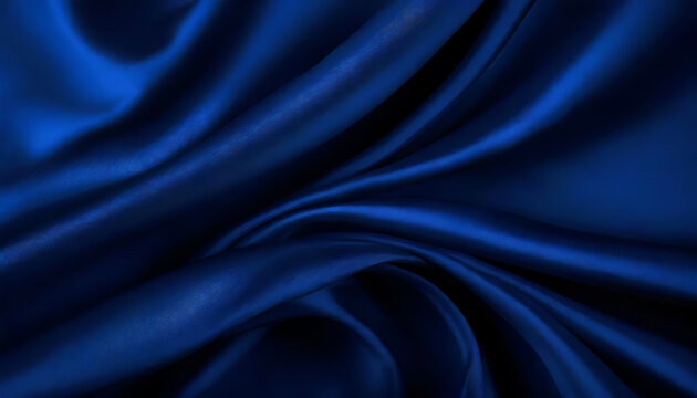 Abstract dark background. Silk satin fabric. Navy blue color. Elegant background with space