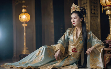 Ai generated fictional portrait of a beautiful fantasy Asian empress 