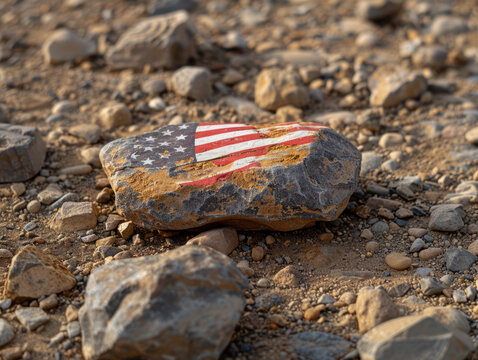 Painted American Flag on a Stone