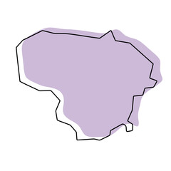 Lithuania country simplified map. Violet silhouette with thin black smooth contour outline isolated on white background. Simple vector icon