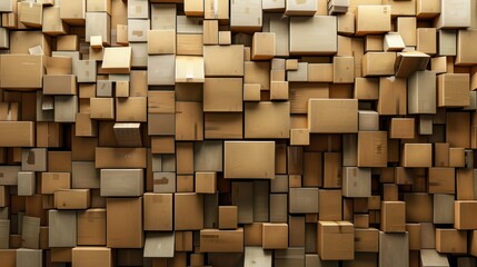 3d rendering cardboard boxes stacked texture background. AI generated image