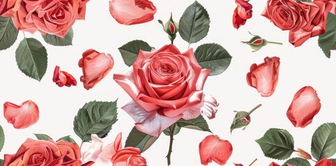 Versatile rose pattern: a seamless and realistic tileable design, visually appealing with intricate floral details.