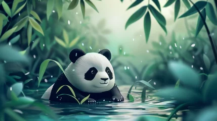 Foto op Plexiglas A panda bear is sitting in the water © Maria Starus