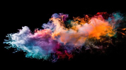 Explosion of colorful ink clouds on black - obrazy, fototapety, plakaty