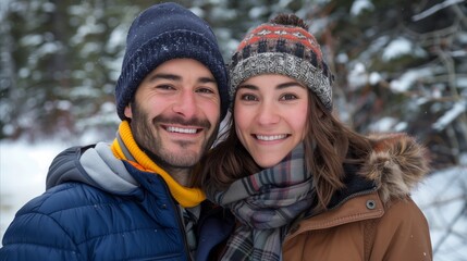 Happy couple enjoying a winter day outdoors together