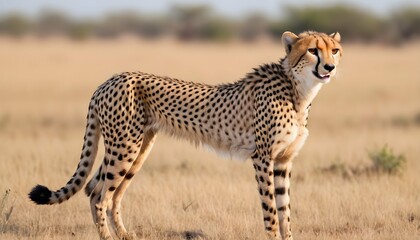 A Cheetah With Its Ears Flattened Back Frightened - obrazy, fototapety, plakaty