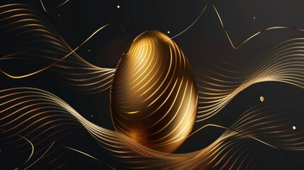 Golden Easter Egg Amidst Abstract Waves and Particles