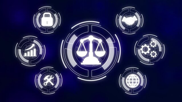 Law, legal services, advice, justice and law concept. justice icon isolated on black background.