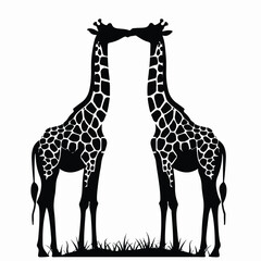 Couple of giraffes in love. Art animal silhouette.
