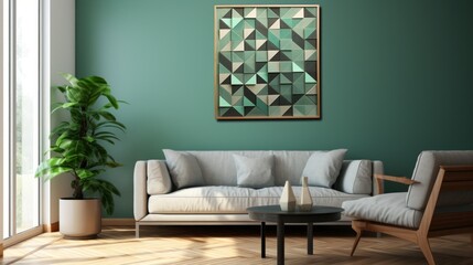 Elegant Living Room with Triangular Wall Art