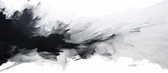 An abstract painting in black and white colors displayed on a white background